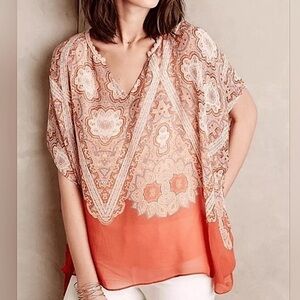 Anthropologie Maeve Nalina Silk Poncho V-Neck Blouse Size Small